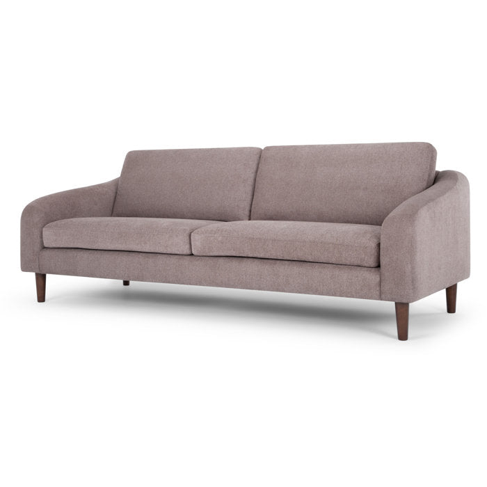 The Lana 85'' Upholstered Sofa boasts a modern gray aesthetic with a sleek design, complete with cushioned seating and backrests. It features short wooden legs and gently curved armrests, all set against a plain white background.