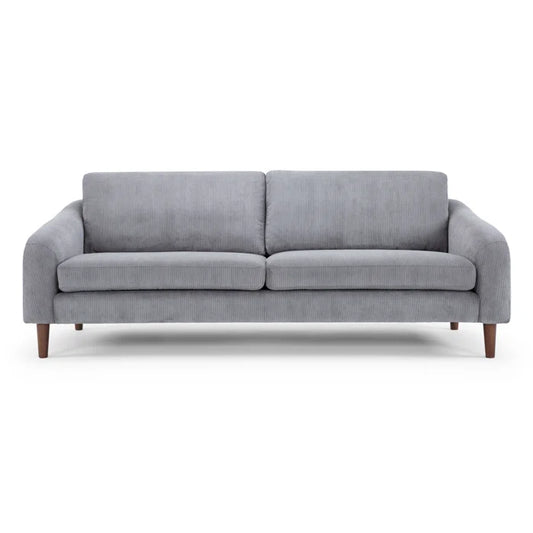 Introducing the Lana 85'' Upholstered Sofa: a sleek gray fabric sofa featuring two spacious cushions and stylish short wooden legs. Its minimalist design is ideal for a contemporary living room, and both the backrest and armrests offer a slight curve for added comfort.