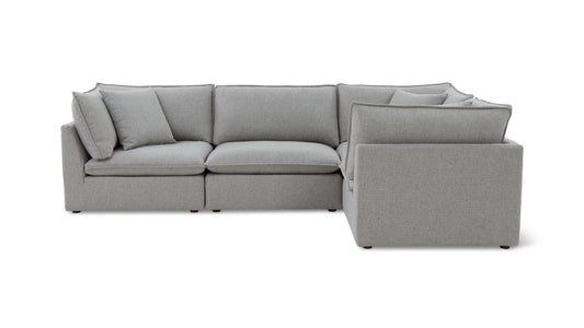 The Chill Time 4-Piece Modular Sectional is a contemporary, gray L-shaped sofa with plush cushions, displayed on a white background.