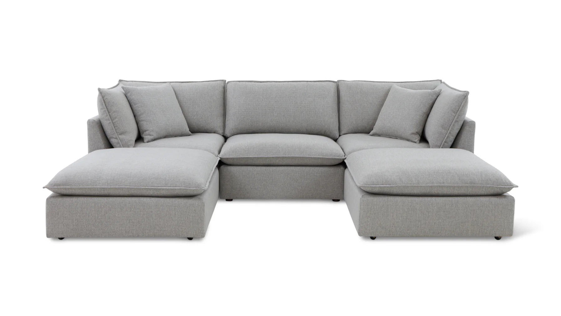 The Chill Time 4-Piece Modular Sectional, a gray L-shaped sofa featuring plush cushions and matching throw pillows on each seat, is set against a plain white background.