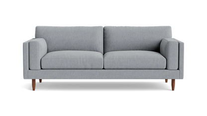 Discover the Skinny Fat 85" Sofa Standard Depth, a contemporary piece in light gray that features two seat cushions and two backrest cushions. With its straight, simple armrests and wooden legs, this sofa embodies a minimalist design. The transparent background accentuates its sleek appearance.