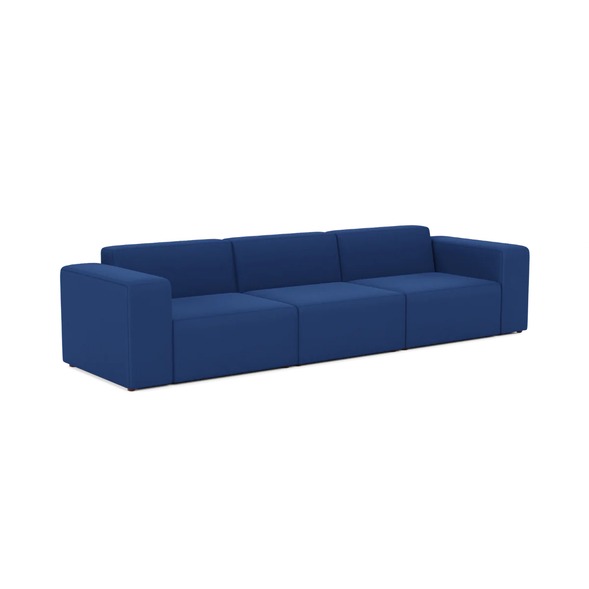 A Three-Seater Form Sectional, featuring a modern design with blue cushions and wide armrests, displayed against a plain white background.