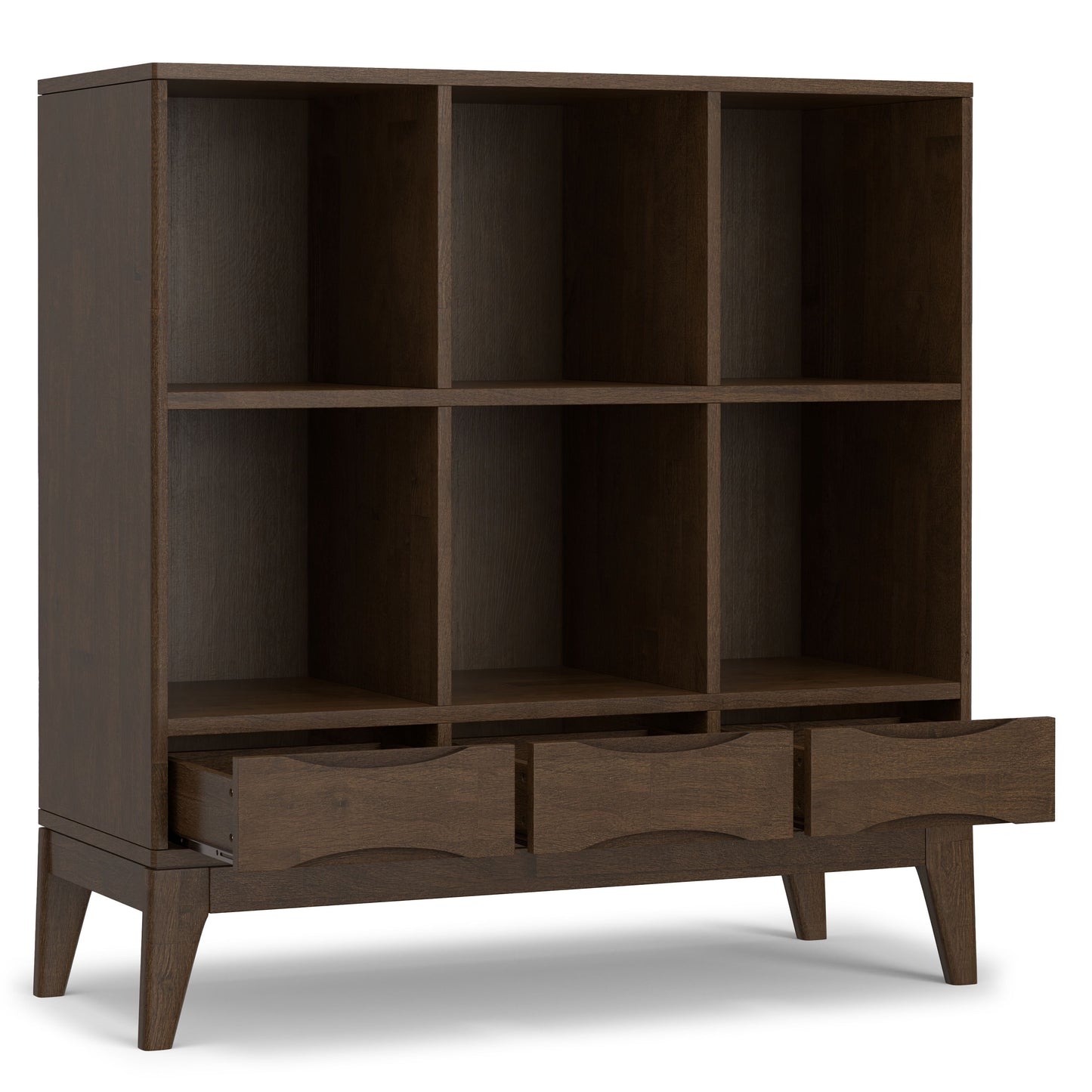 Harper - Low 6 Cube Storage With Drawers - Walnut Brown