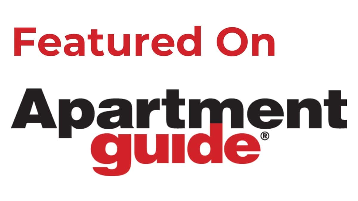 Featured On Apartment Guide" is displayed in bold red and black text on a white background.