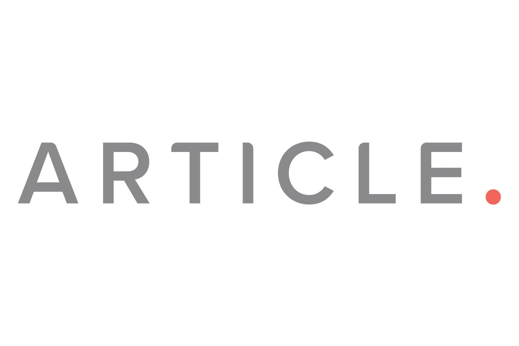 The image displays the word "ARTICLE" in large, gray, capital letters against a white background. There is a small, red dot placed at the end of the word.