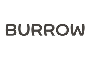 The image shows the word "BURROW" written in bold, modern, black uppercase letters against a plain white background.