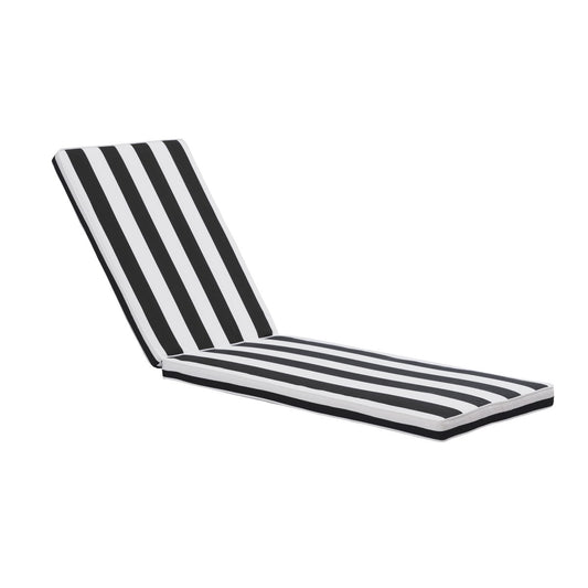 Cushioned Outdoor Lounge Chair with black and white vertical stripes, featuring a reclining backrest.