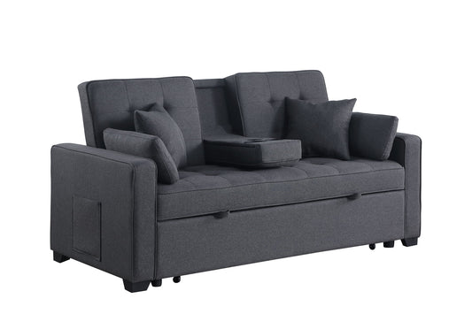 Cody II - Convertible Sleeper Loveseat With Cup Holder, Charging Ports and Pocket - Dark Gray