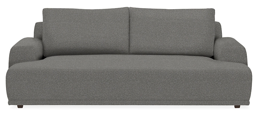 The Fia 90" Sofa features a modern, minimalist design in gray, complete with wide armrests and a high backrest against a white background.