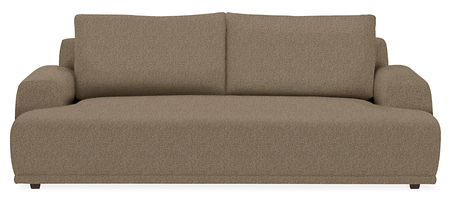 The Fia 90" Sofa, featuring a modern design with wide armrests and a minimalist style, is shown against a white background. The sofa includes two large cushions that form the backrest.