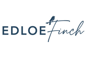 Logo of Edloe Finch featuring the brand name in blue capital letters. The letter "F" in "Finch" is stylized with a bird perched on its horizontal line, adding a touch of elegance and nature to the design. The background is white.