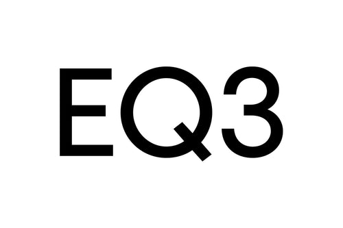 The image shows the logo for the brand EQ3, which consists of the letters "E," "Q," and the number "3" in a bold, black font. The logo is centered on a white background.