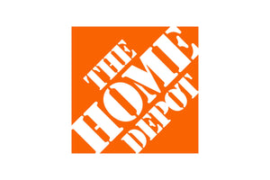 The image shows the Home Depot logo, which consists of the words "THE HOME DEPOT" in uppercase white letters organized diagonally on an orange square background.