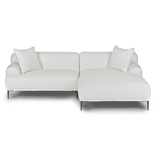 Product Data: Abisko 94.5 Right Sectional Aurora Blue

Sentence: An Abisko 94.5 Right Sectional in Aurora Blue featuring a modern design with two large cushions. It boasts clean lines and is elevated by sleek metal legs, offering a minimalist and stylish look against a plain white background.