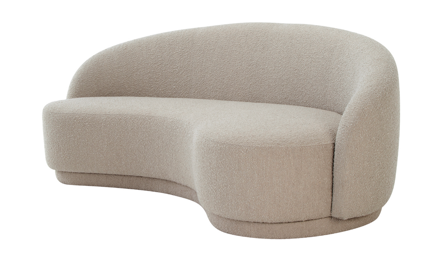 The Excelsior Sofa Cream is a contemporary curved sofa in a light beige hue, featuring a modern semi-circular design with a smooth, cushioned surface and a low backrest for stylish seating.