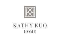 The image features the Kathy Kuo Home logo. It consists of an abstract design with intersecting lines inside a square frame above the text "KATHY KUO HOME" in a clean, serif font. The overall design is simple and elegant.