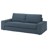 The KIVIK Sofa is a modern, blue three-seater with a minimalist design and plush cushions. It features wide armrests and a simple, boxy shape, set against a plain white background.