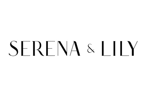 The image features the logo of "Serena & Lily," with the brand name displayed in elegant, all-caps serif font. The words "SERENA" and "LILY" are separated by an ampersand (&), all in black text on a white background.
