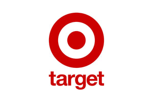 The image shows the red and white logo of Target, a retail corporation. The logo consists of a simple red bullseye design with three concentric circles and the word "target" in lowercase red letters beneath it.