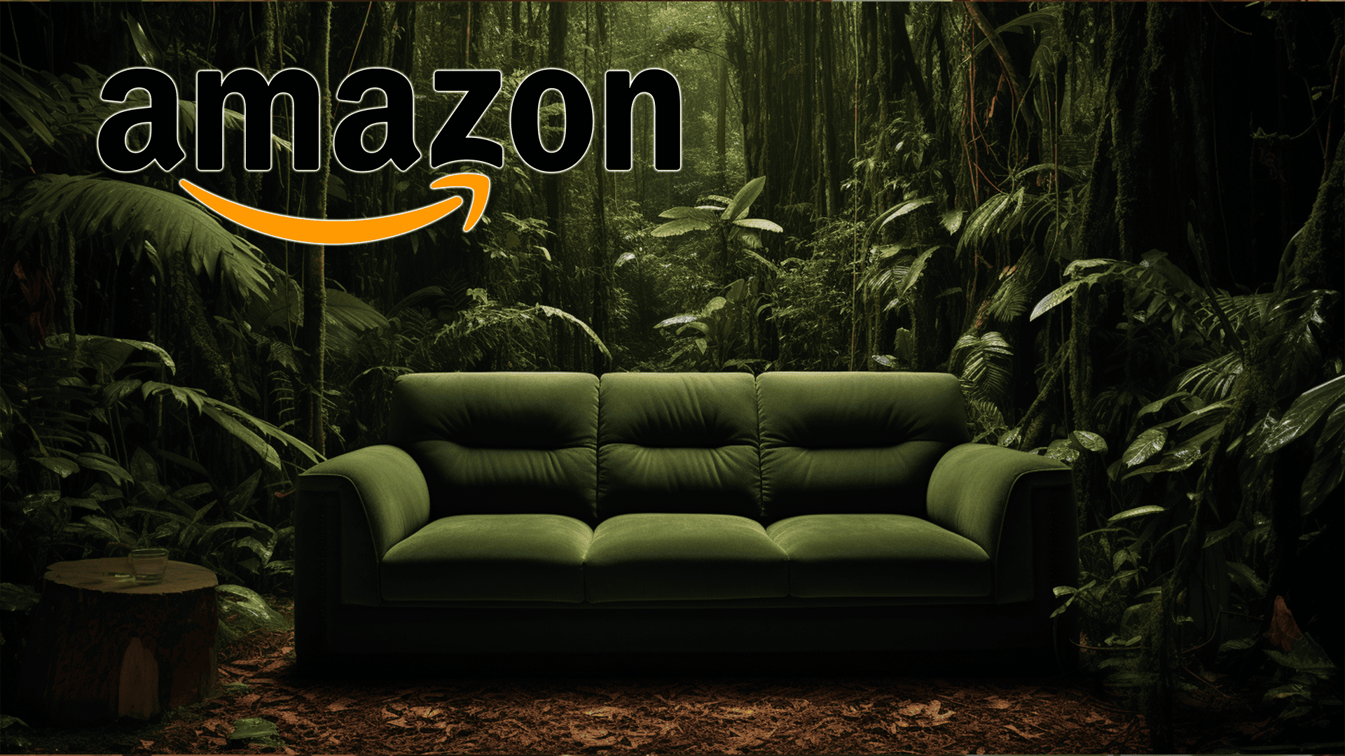 Amazon couch in the amazon rainforest with Amazon logo