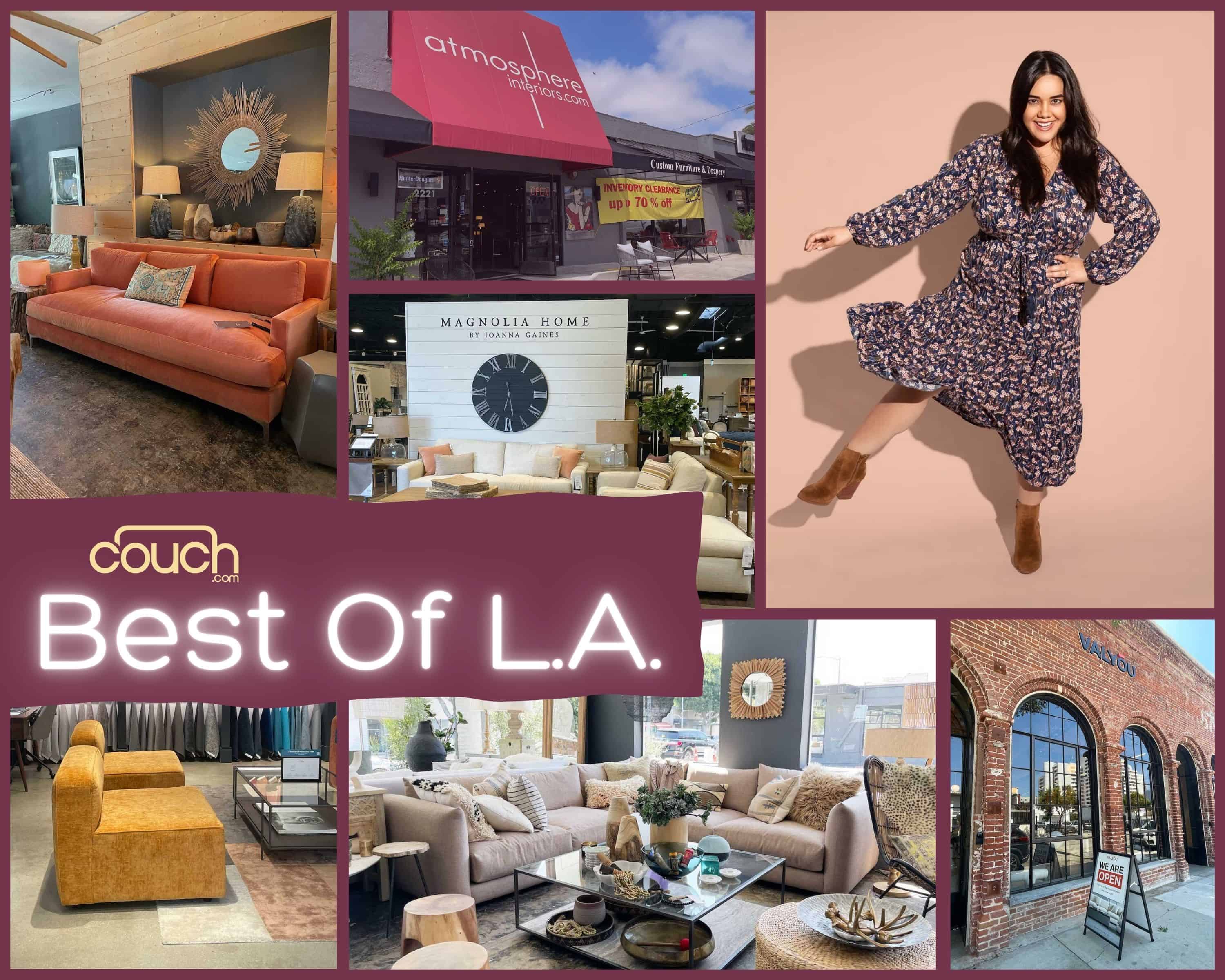 collage of some of the best stores to shop at to find sofas in Los Angeles CA