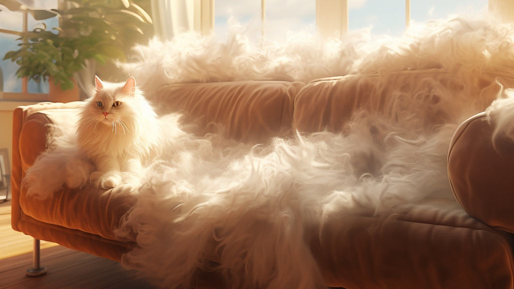 cat on a couch covered completely in fur