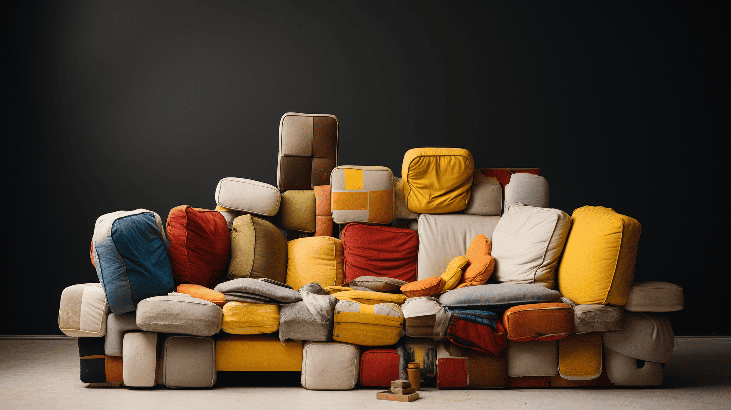 a huge pile of couch cushions that form an abstract couch depicting the myriad of options available