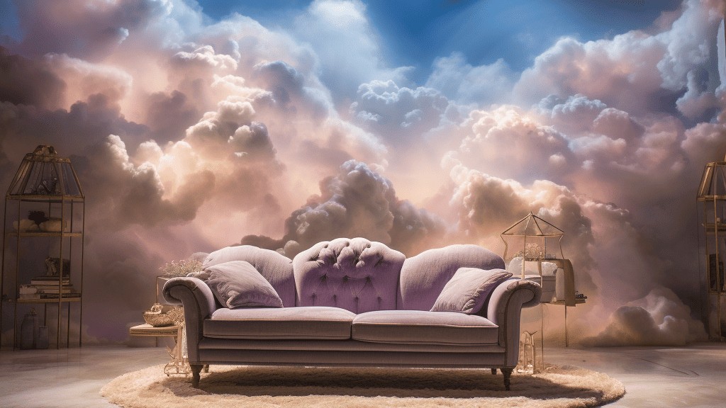 A couch depicted as if it were from heaven