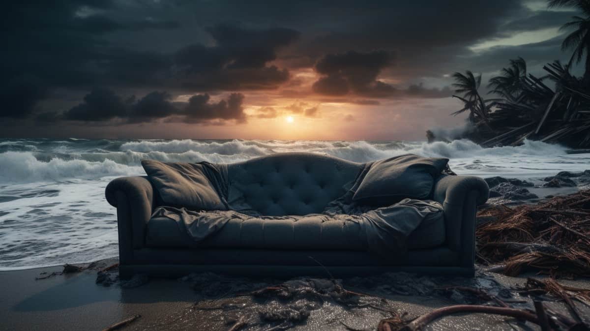 Couch washed up on the beach in Florida