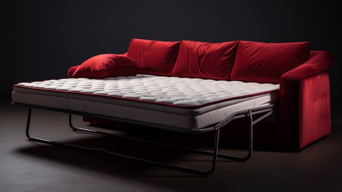 Red sofa sleeper with folding mattress