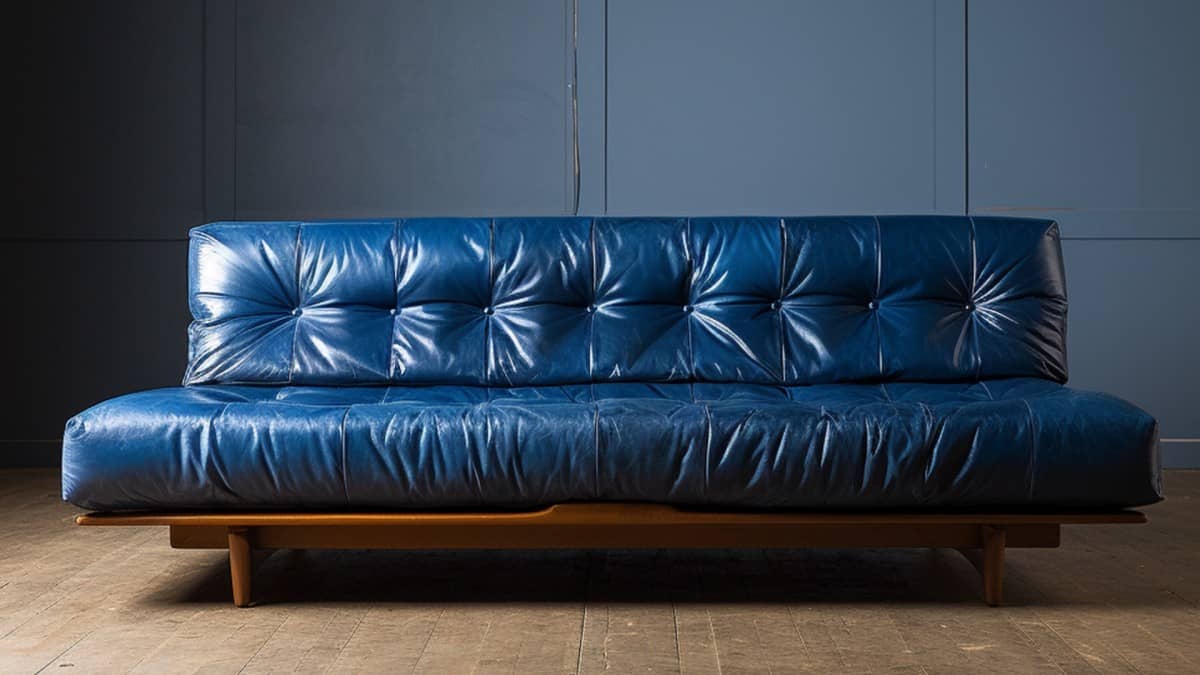 blue leather futon