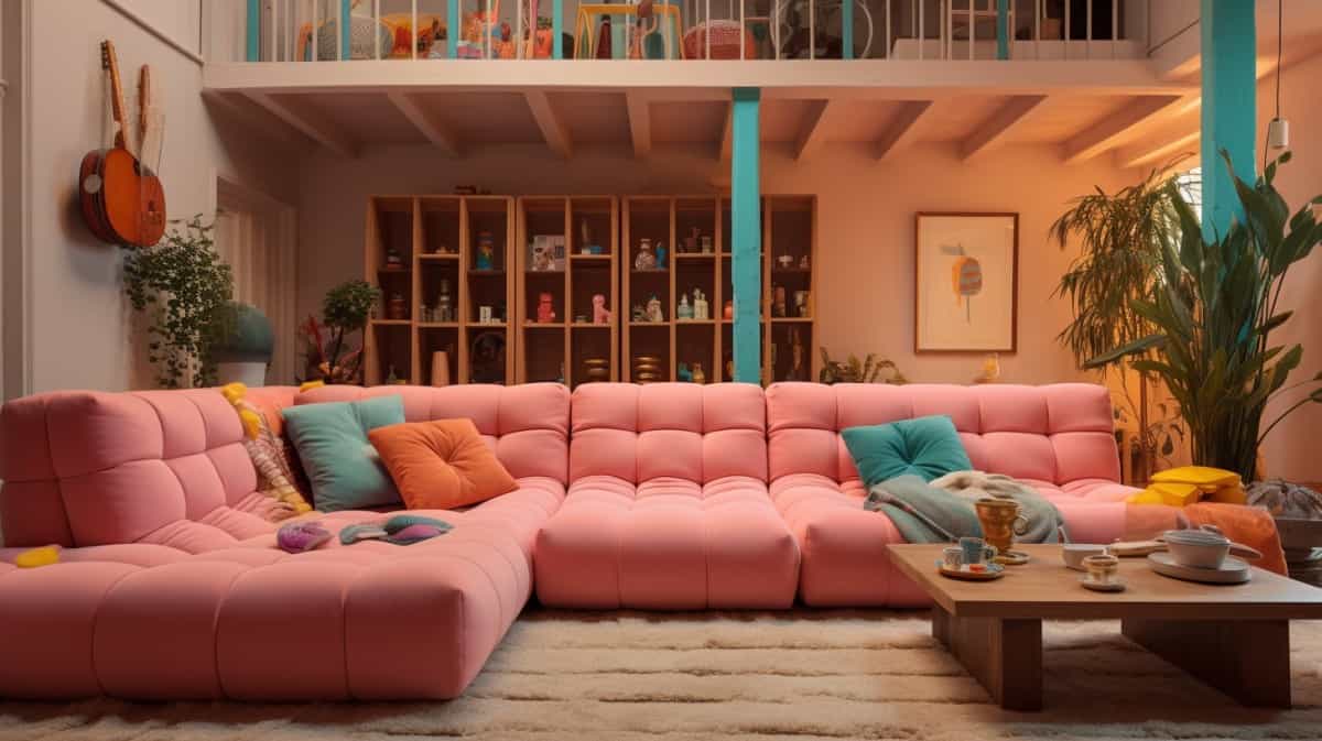 large pink sectional small space