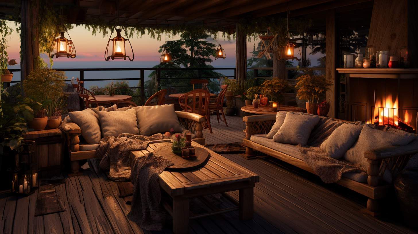 Very fancy expensive outdoor furniture on an amazing beachfront covered porch