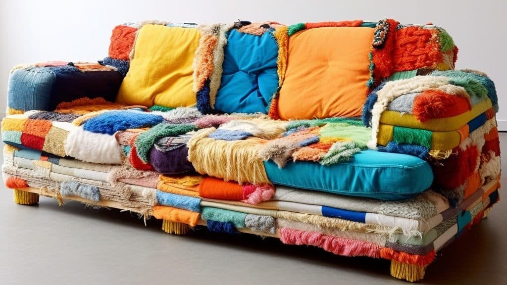 patchwork fabric colorful couch