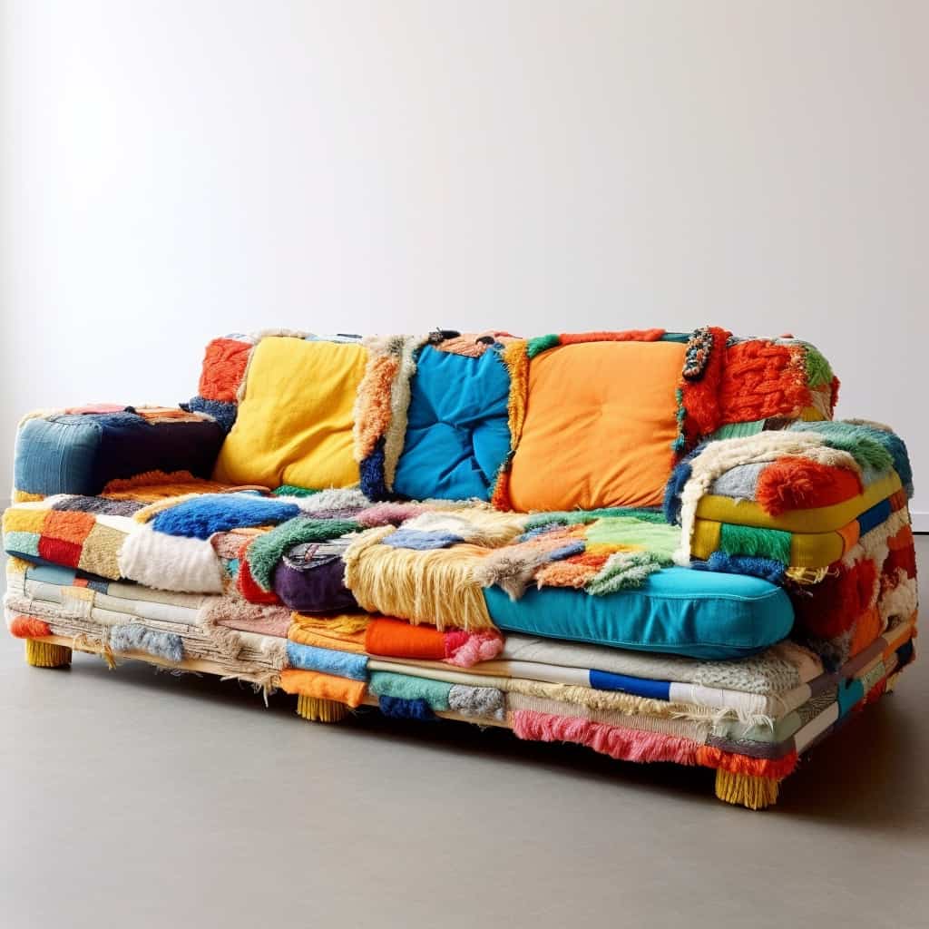 patchwork fabric colorful couch