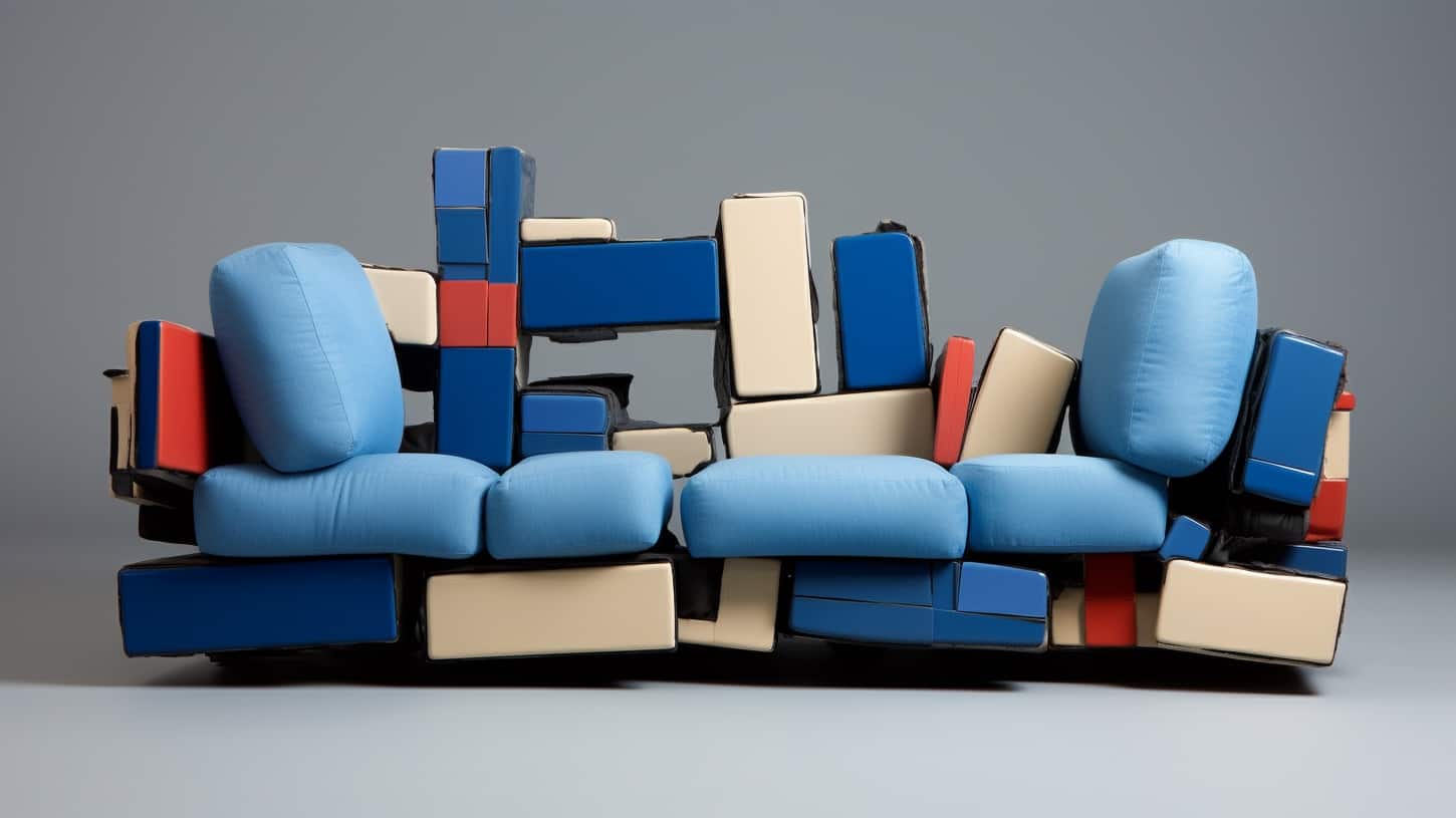 A couch deconstructed in separated pieces