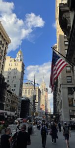 new york city street with skyline
